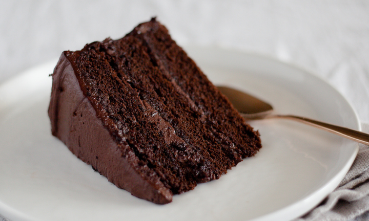 A slice of chocolate layer cake